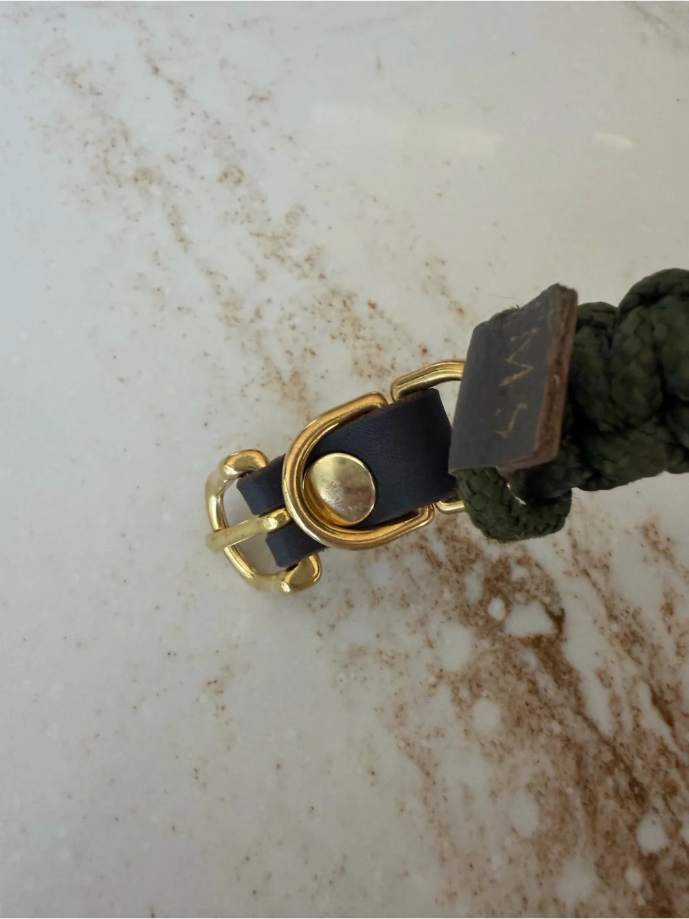 Molly & Stitch Touch of Leather Dog Collar Size M - military and brass